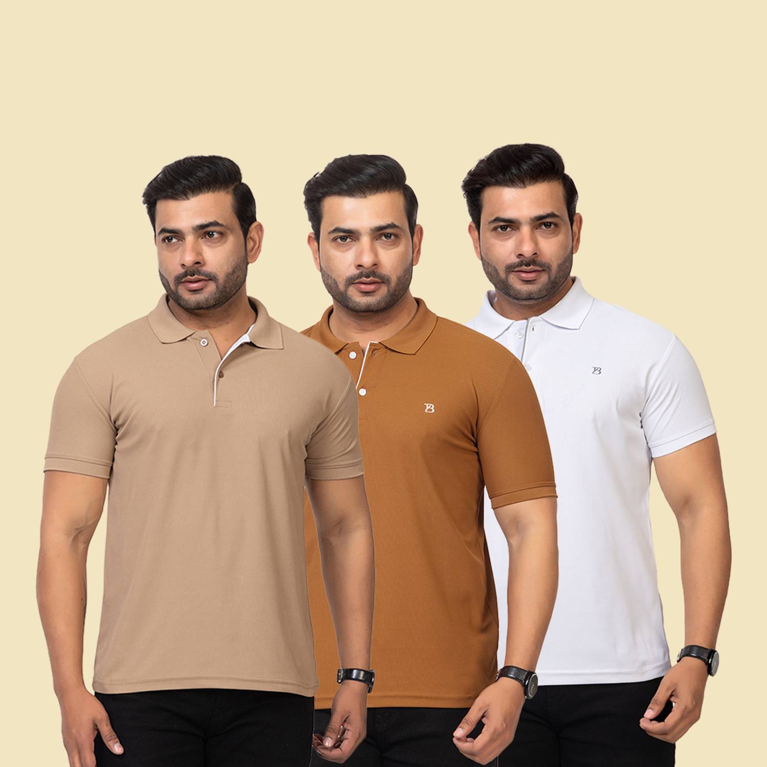 Ipshita Pack of 3 Men Solid Polo Neck Polycotton Multicolor T-Shi