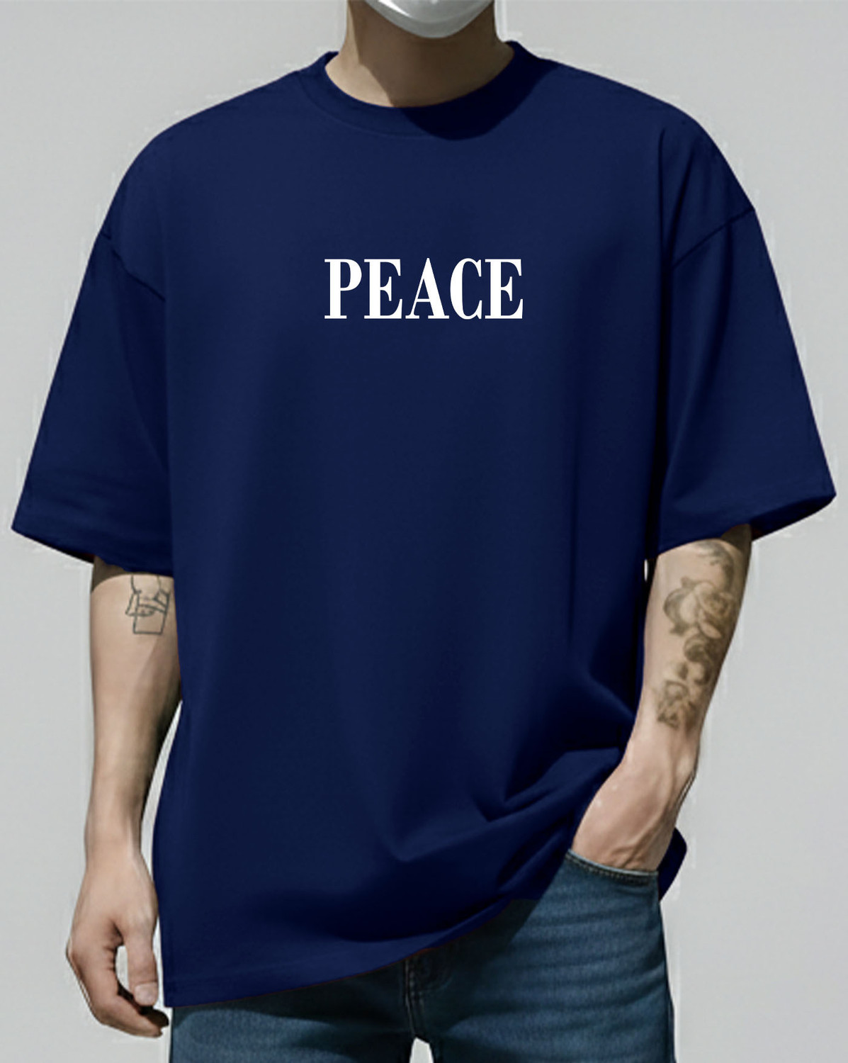 Image of AUSK Printed Men Round Neck Blue, White T-Shirt