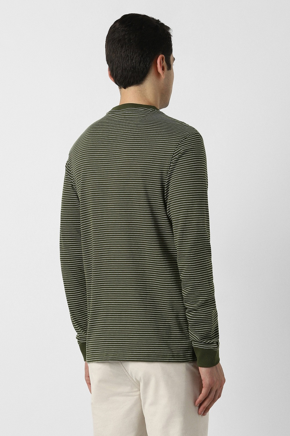 Image of PETER ENGLAND Striped Men Crew Neck Green T-Shirt