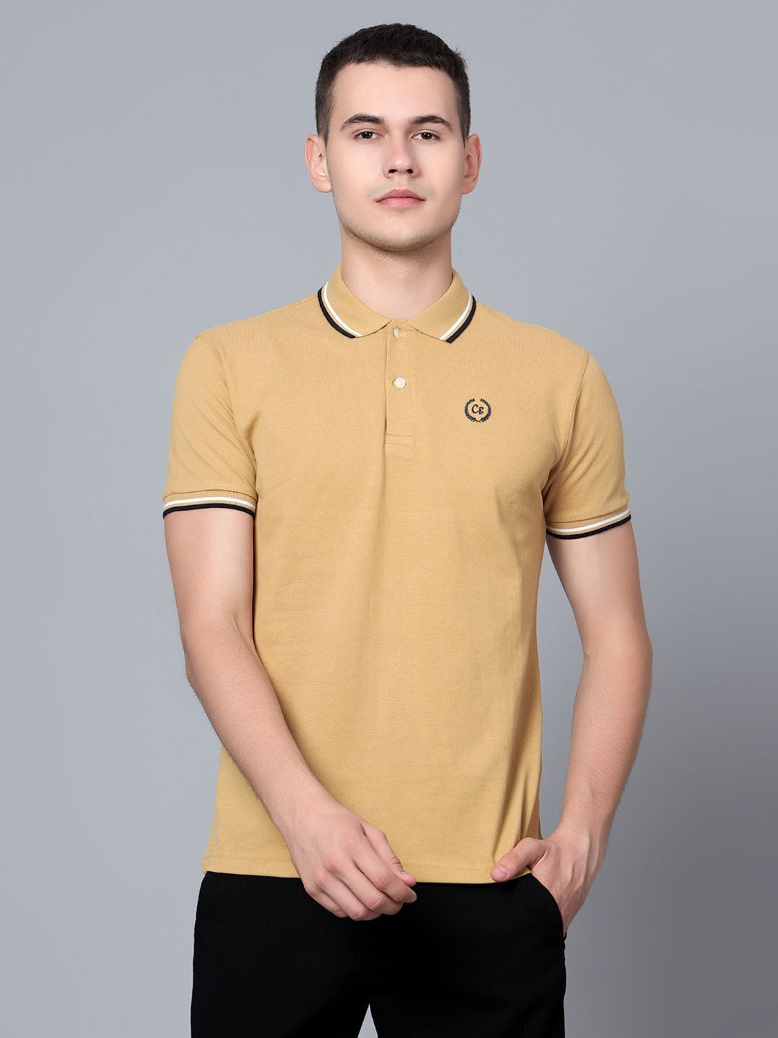 Image of CANTABIL Solid Men Polo Neck Yellow T-Shirt