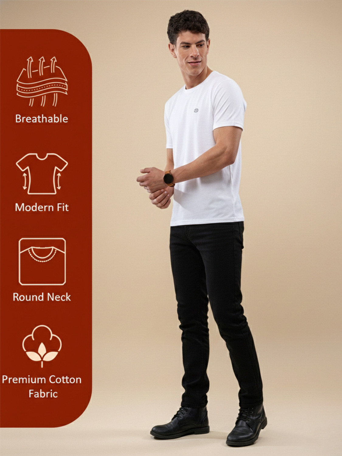 Image of Lux Nitro Men Solid Round Neck Pure Cotton White T-Shirt
