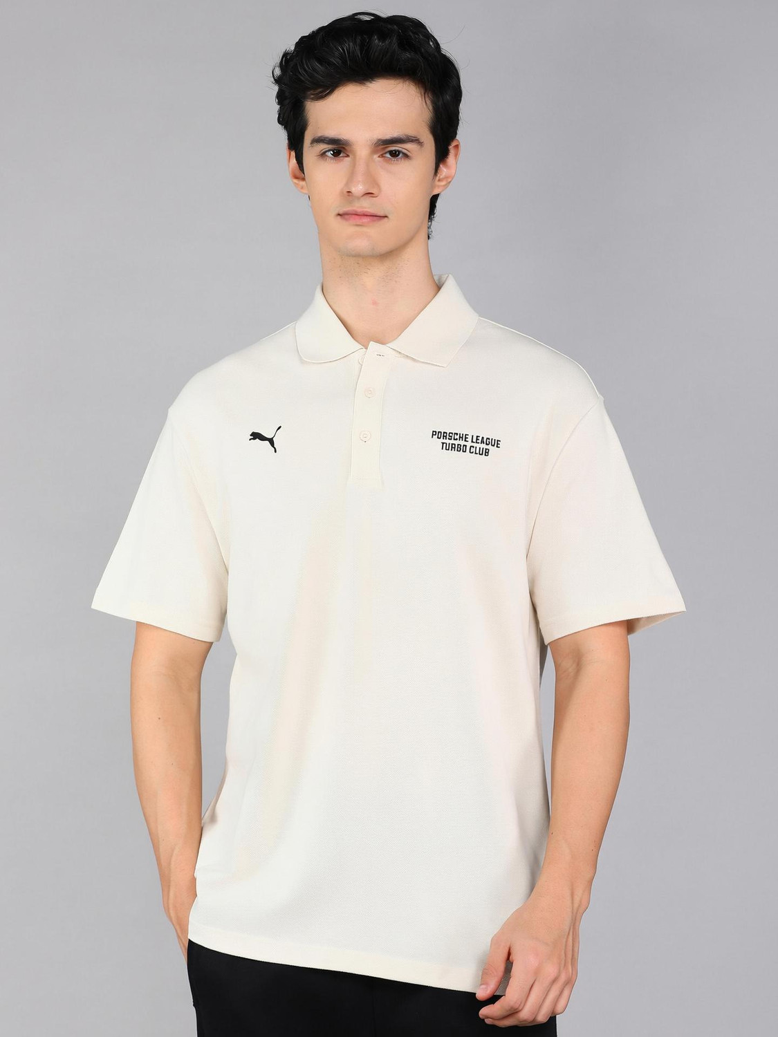 Image of PUMA Solid Men Polo Neck White T-Shirt