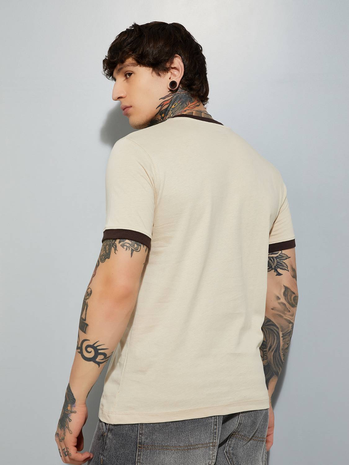 MAX Men Beige Round Neck T-Shirt - Image 5