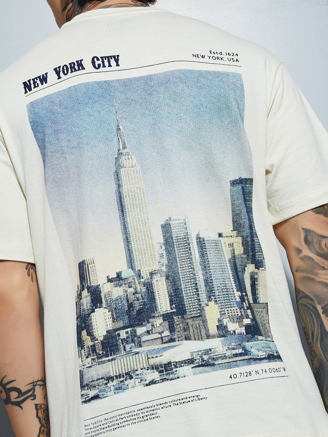 Image of MAX Printed Men Round Neck White T-Shirt