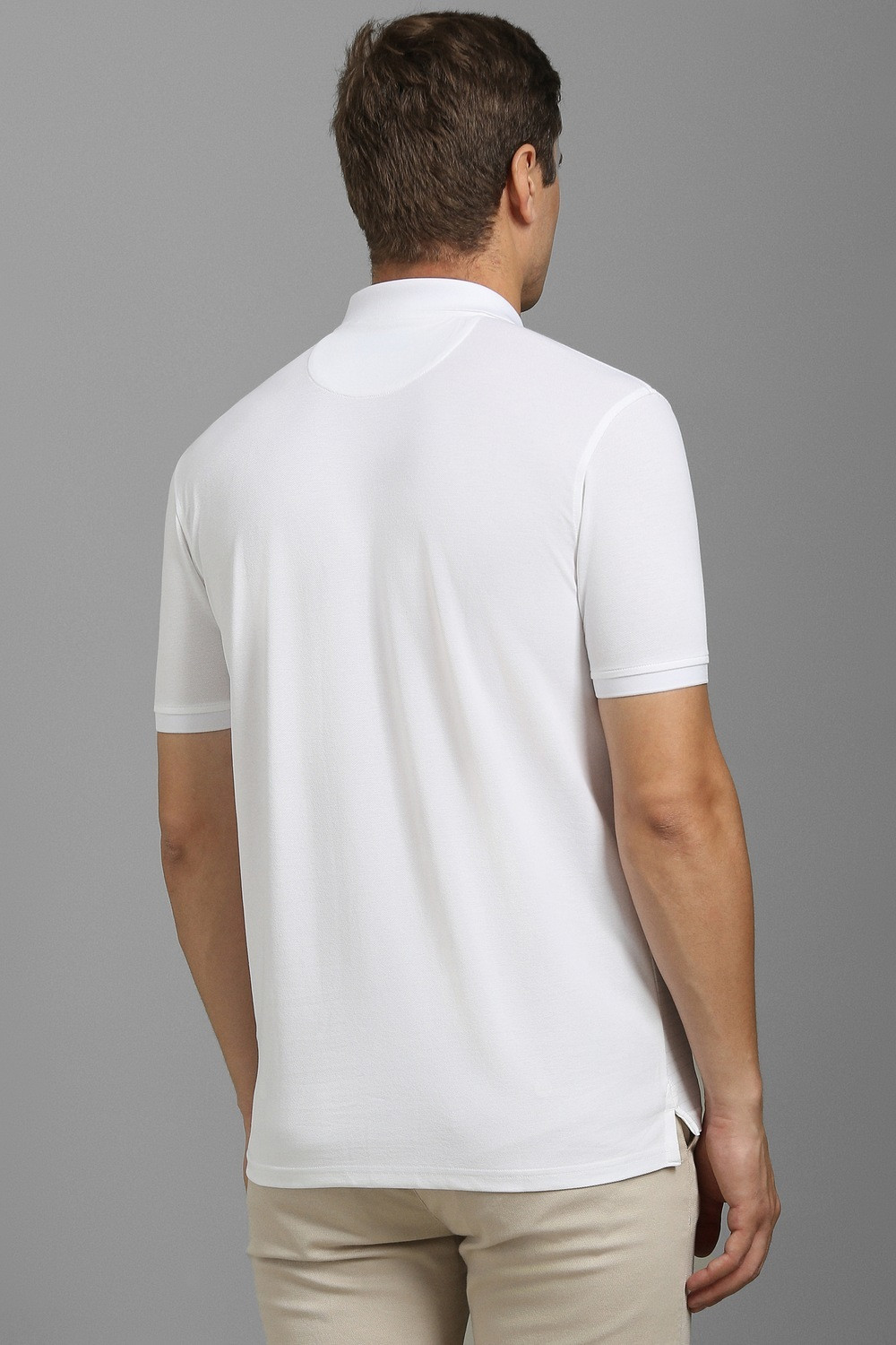 Image of LOUIS PHILIPPE Striped Men Polo Neck White T-Shirt