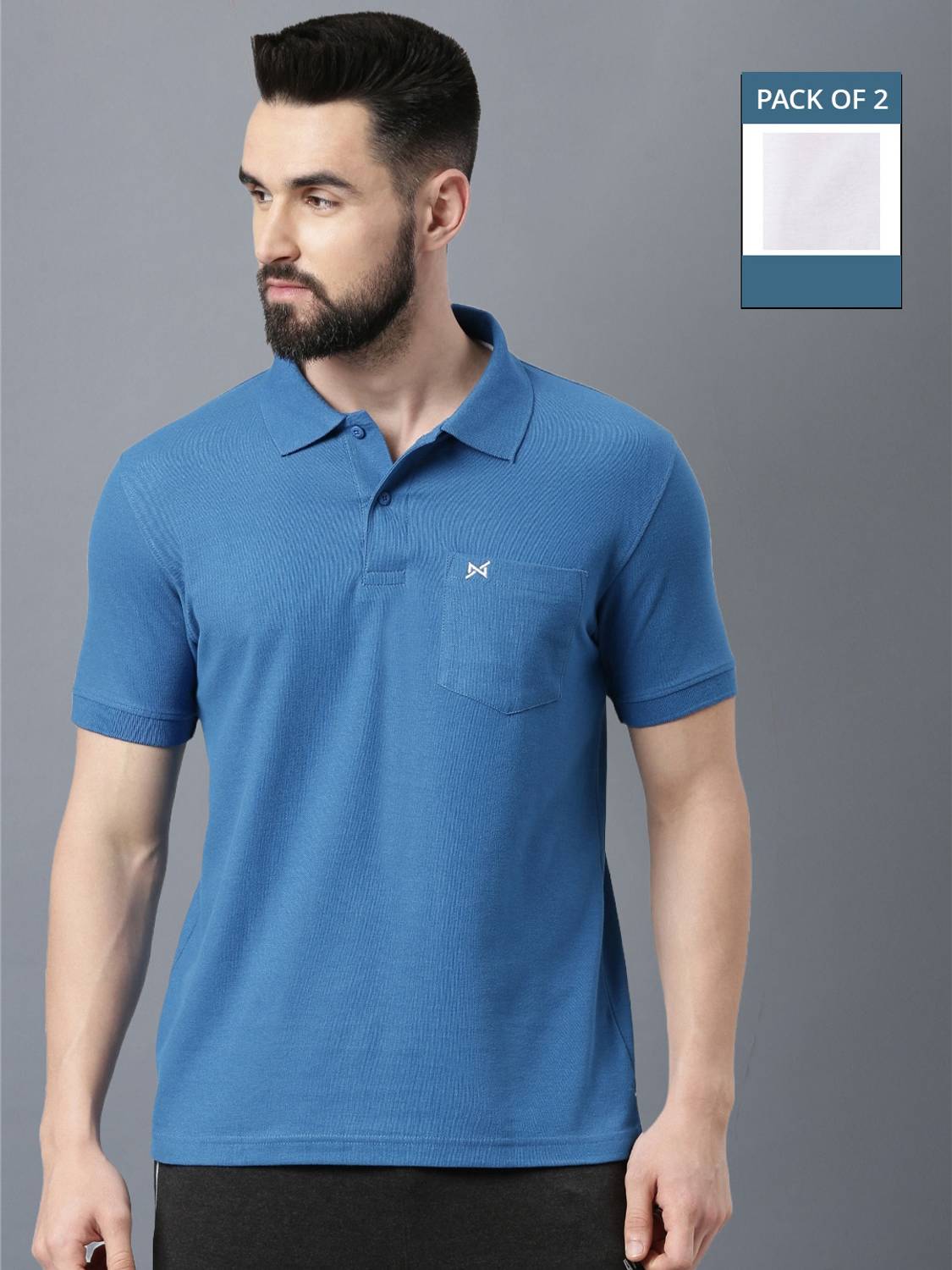 Force NXT Pack of 2 Super Combed Cotton Collared Men Solid Polo N