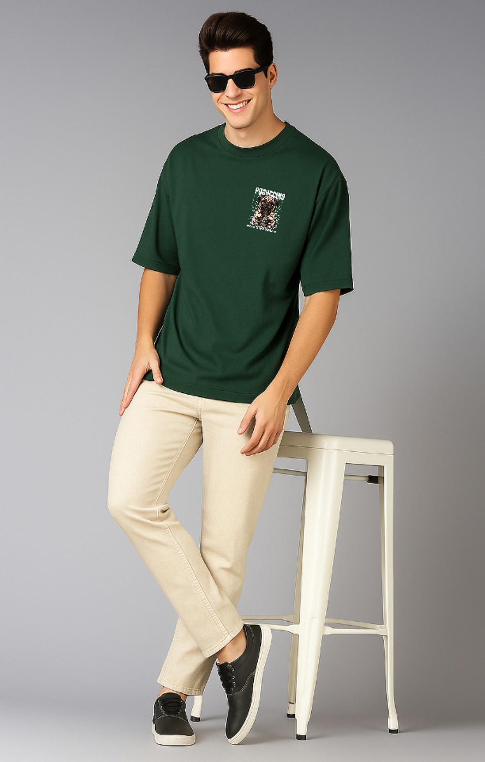 Image of UrGear Printed Men Round Neck Green T-Shirt