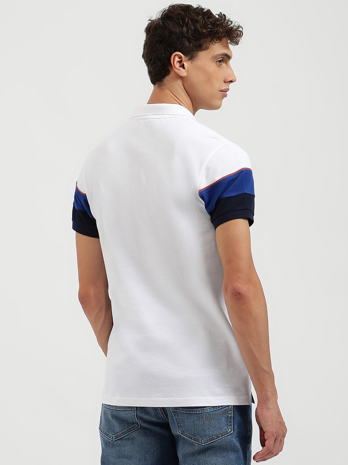 Image of United Colors of Benetton Colorblock Men Polo Neck White T-Shirt
