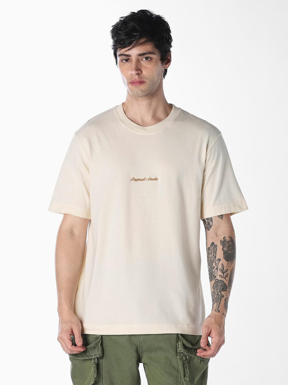 Image of JACK & JONES Printed Men Round Neck White T-Shirt