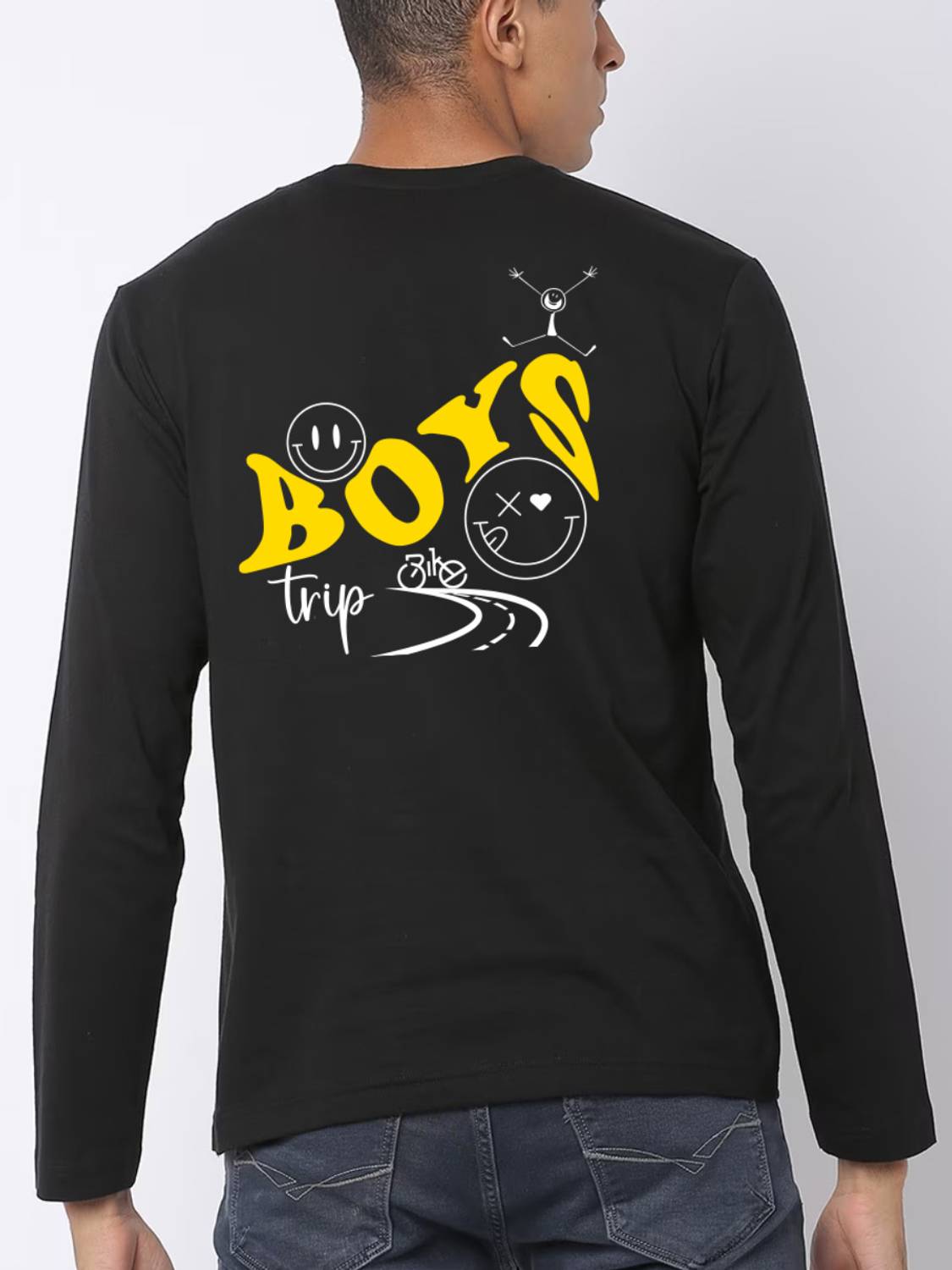 Broon Printed Men Round Neck Black T-Shirt