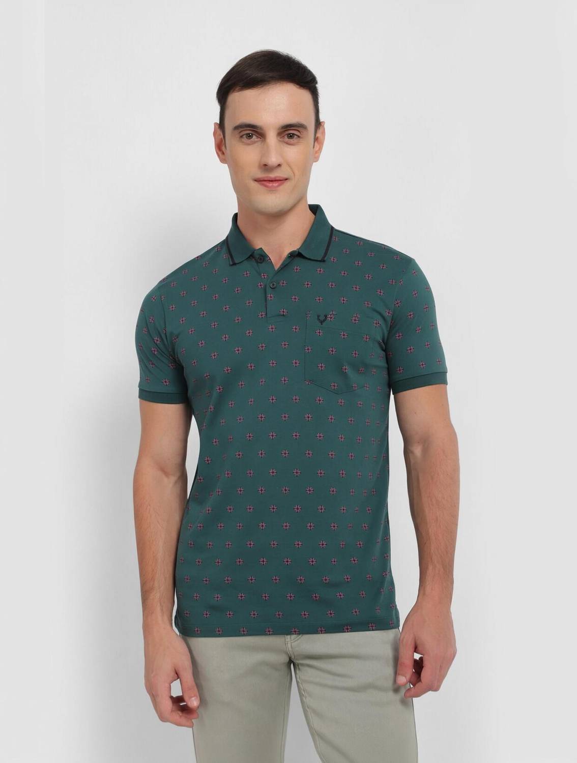 Allen Solly Printed Men Polo Neck Green T-Shirt
