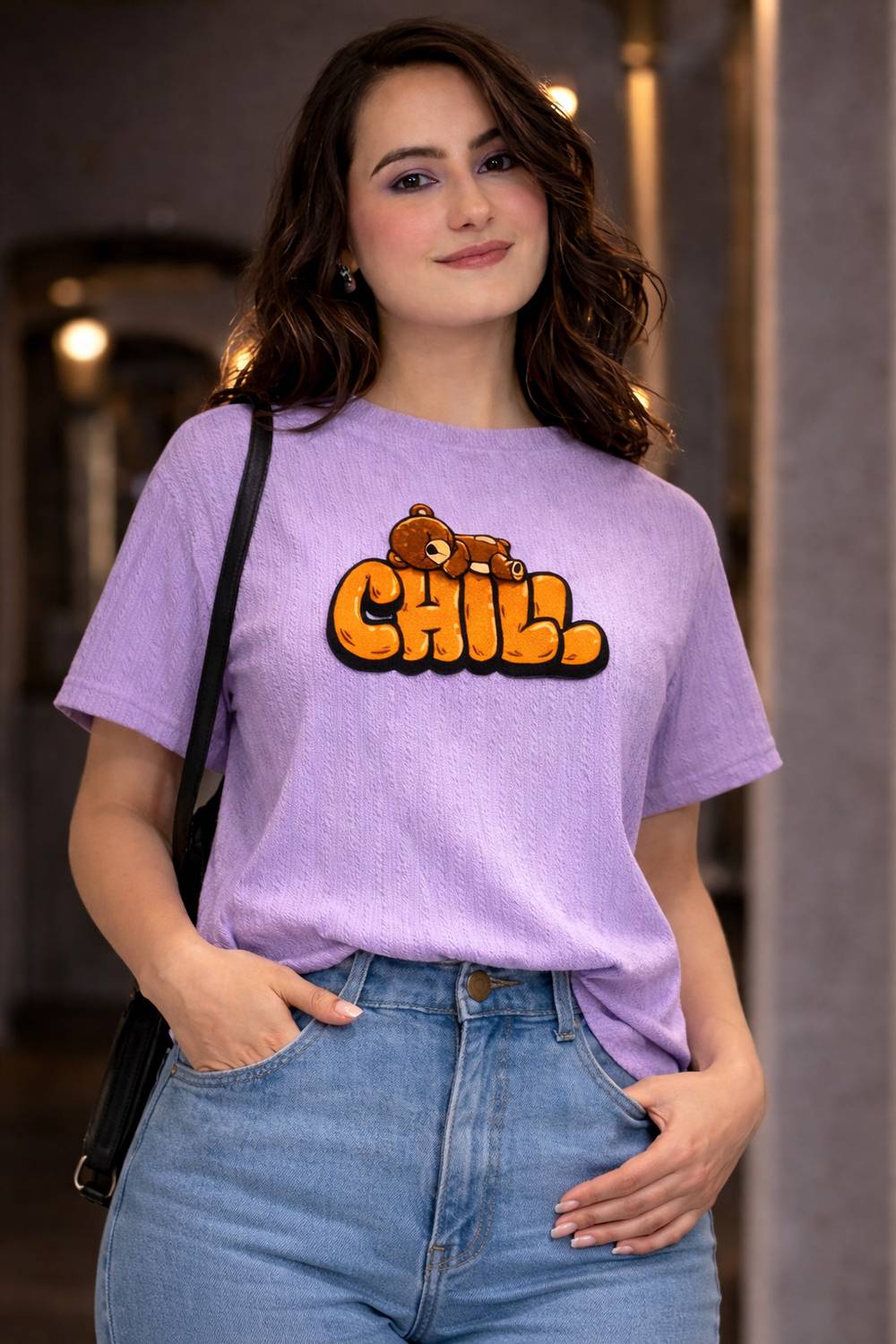 1stLov Printed Women Round Neck Purple T-Shirt