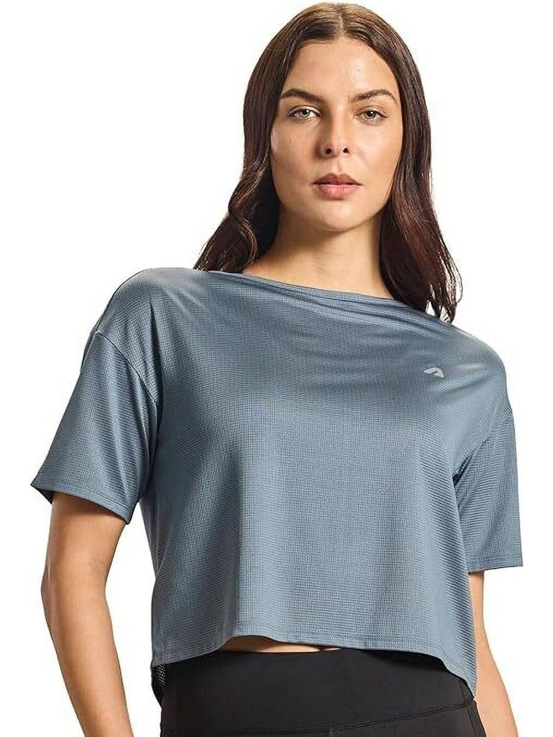 BOLDFIT Solid Women Cowl Neck Grey T-Shirt
