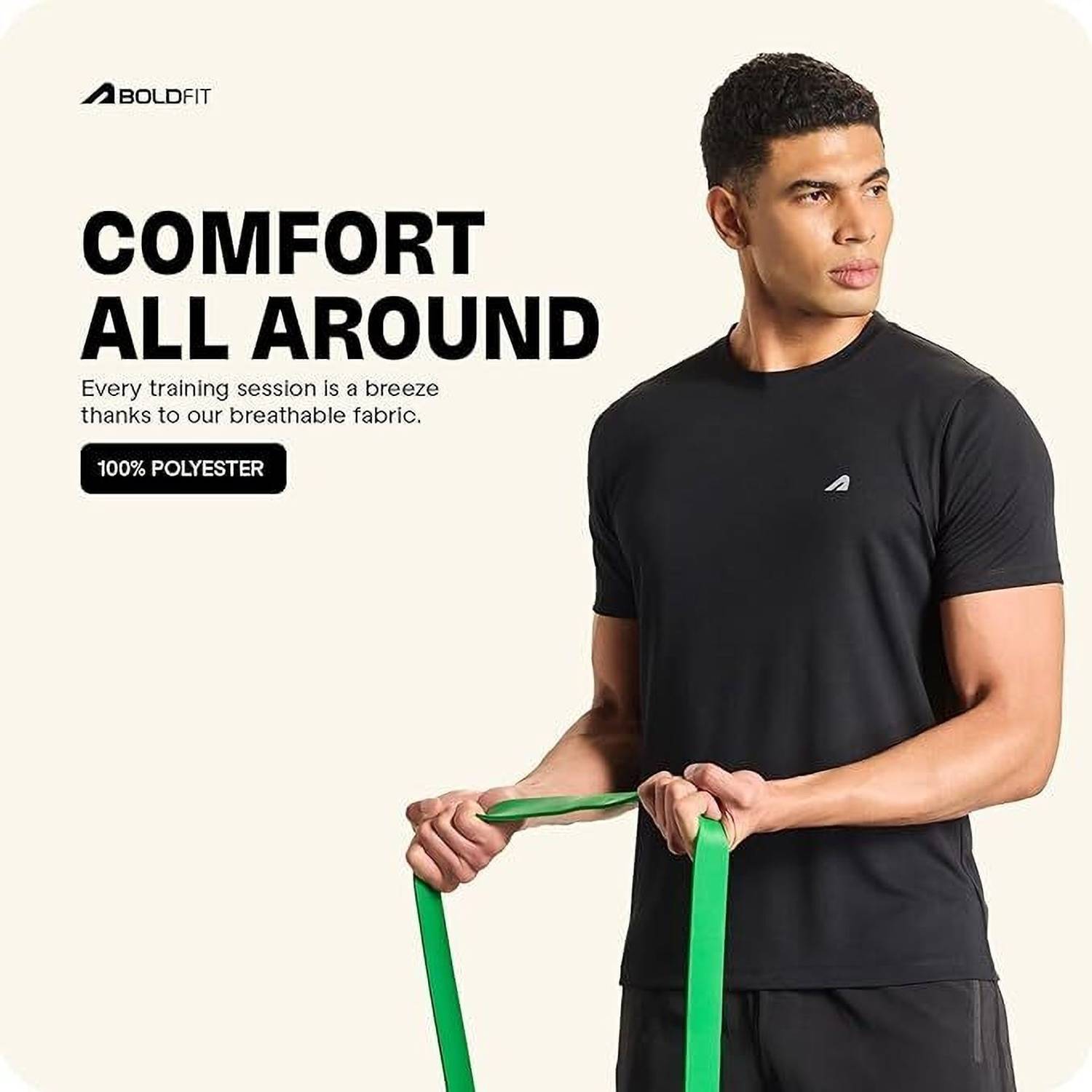 BOLDFIT Men Black Round Neck T-Shirt - Image 2