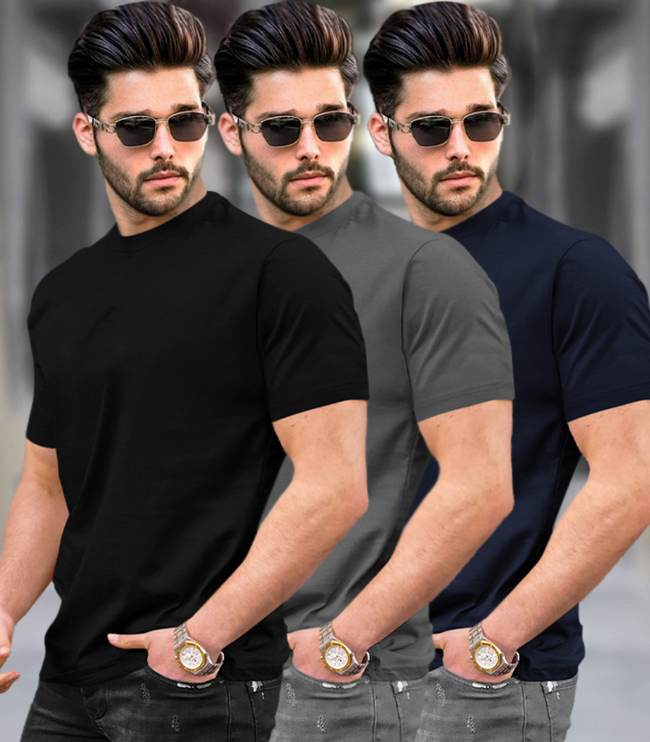 Image of TRIPR Solid Men Multicolor T-Shirt
