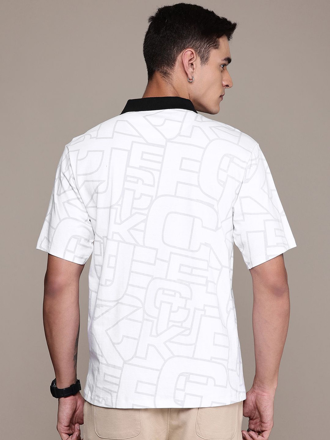 Image of FCUK Printed Men Polo Neck White T-Shirt