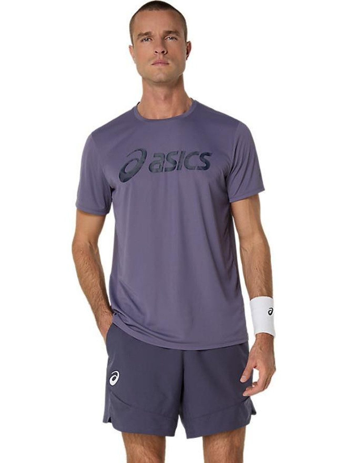 Image of Asics Sporty Men Round Neck Purple T-Shirt