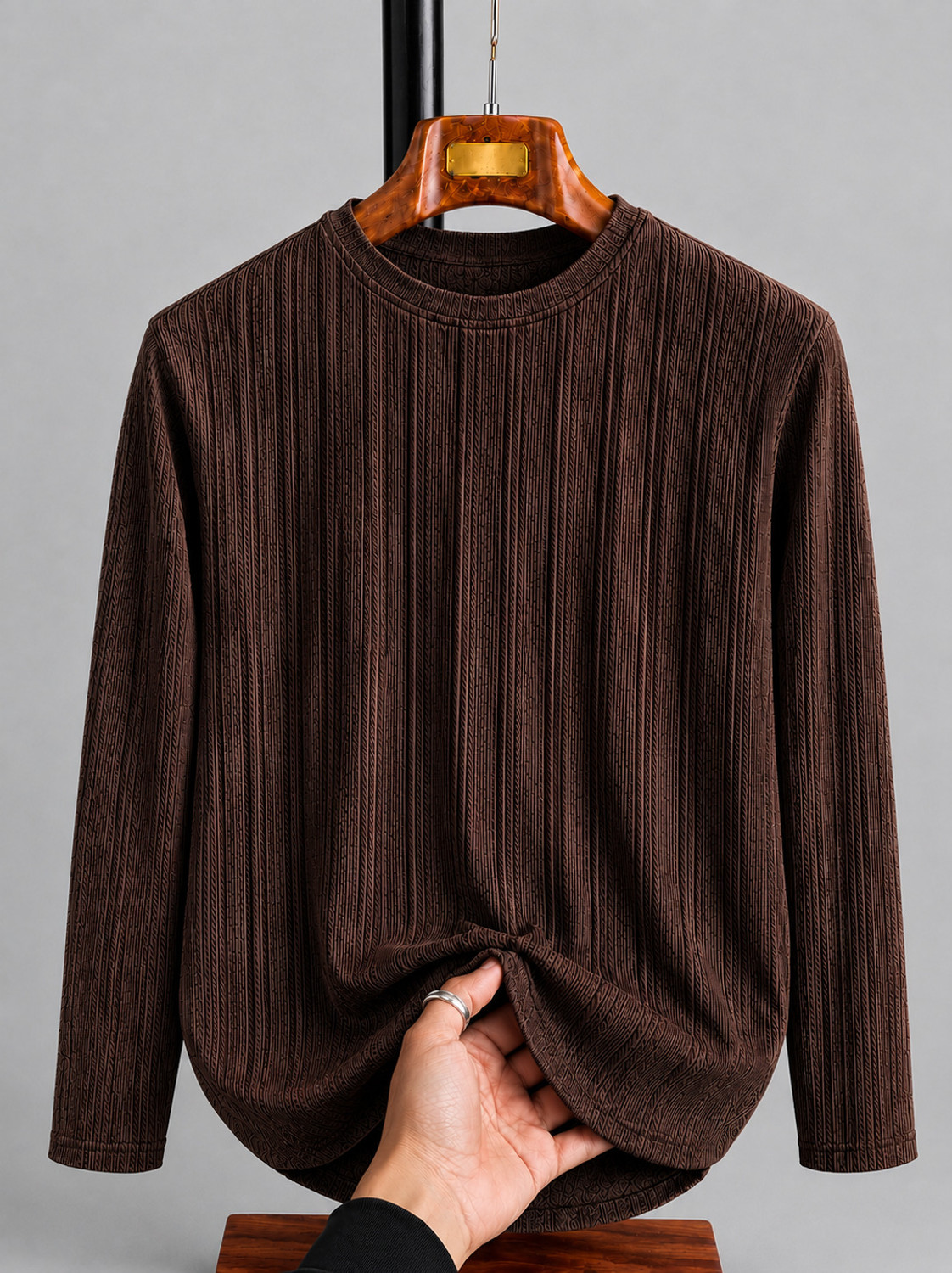Image of mozero Self Design Men Round Neck Brown T-Shirt