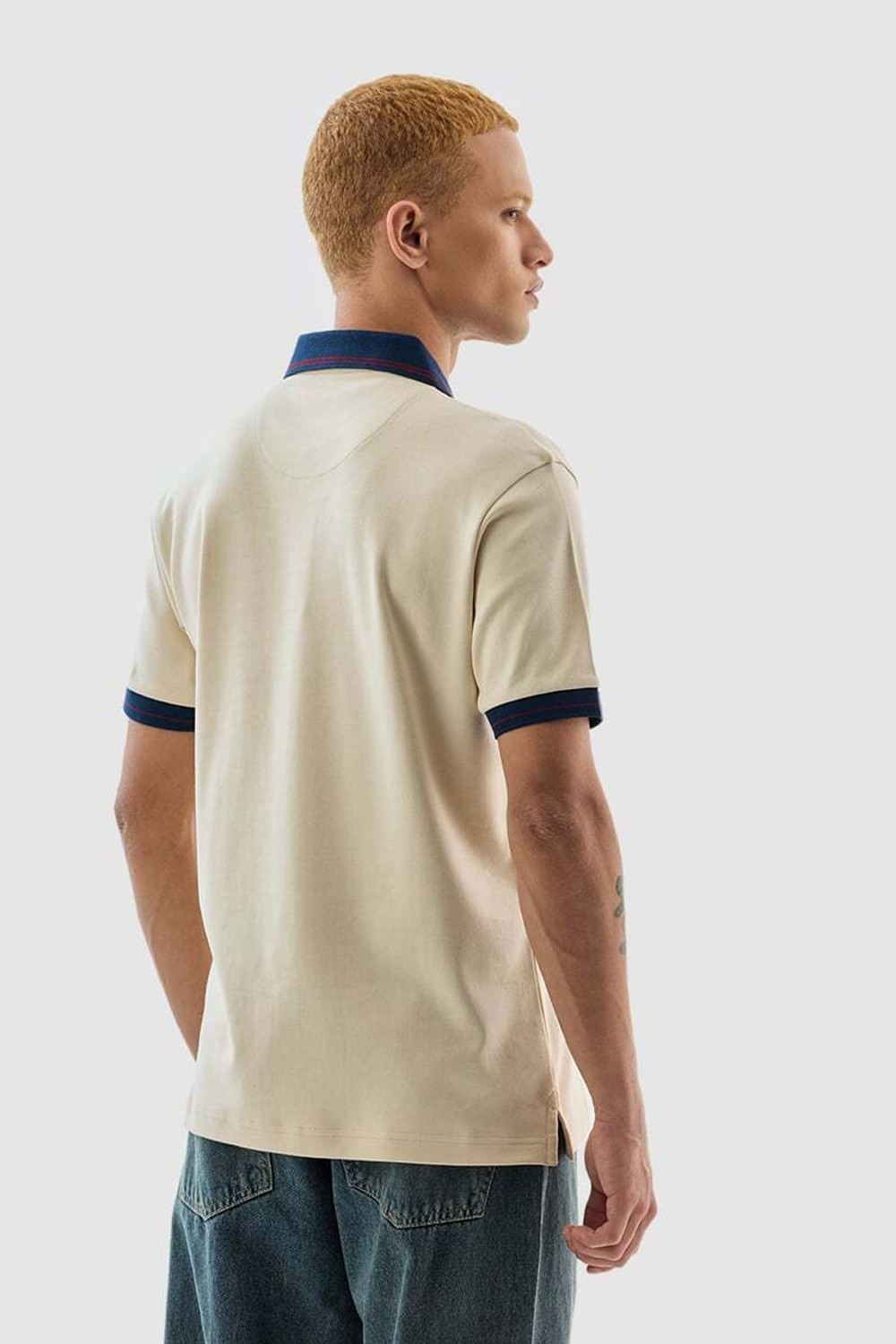Image of Snitch Embroidered Men Polo Neck Beige T-Shirt