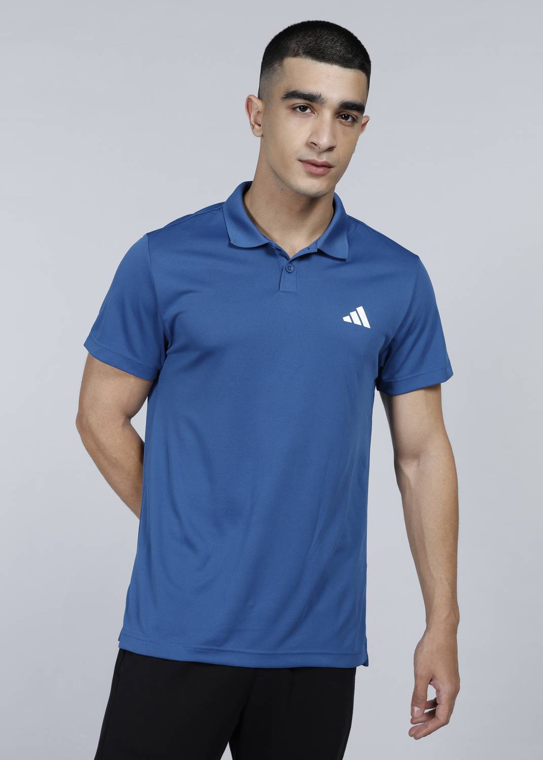 ADIDAS Printed Men Polo Neck Blue T-Shirt