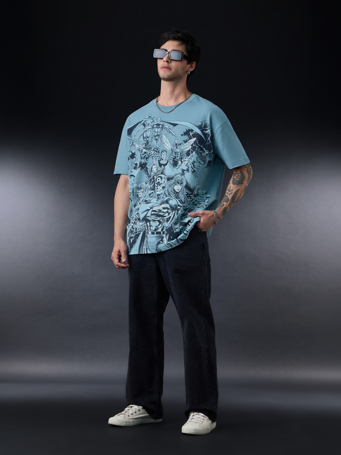Image of The Souled Store Printed Men Round Neck Blue T-Shirt
