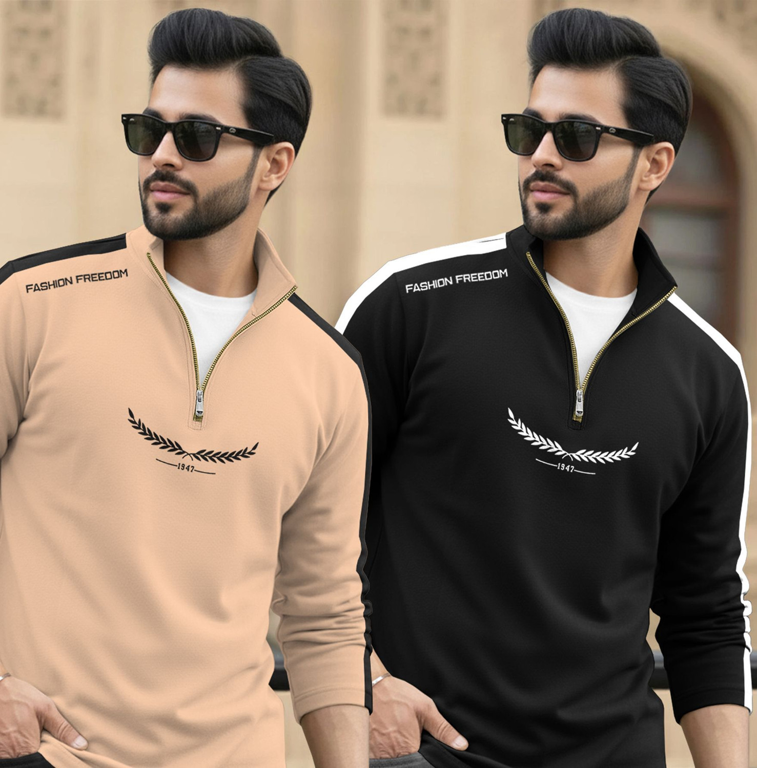 Image of TRIPR Printed Men Henley Neck Beige, Black, White T-Shirt