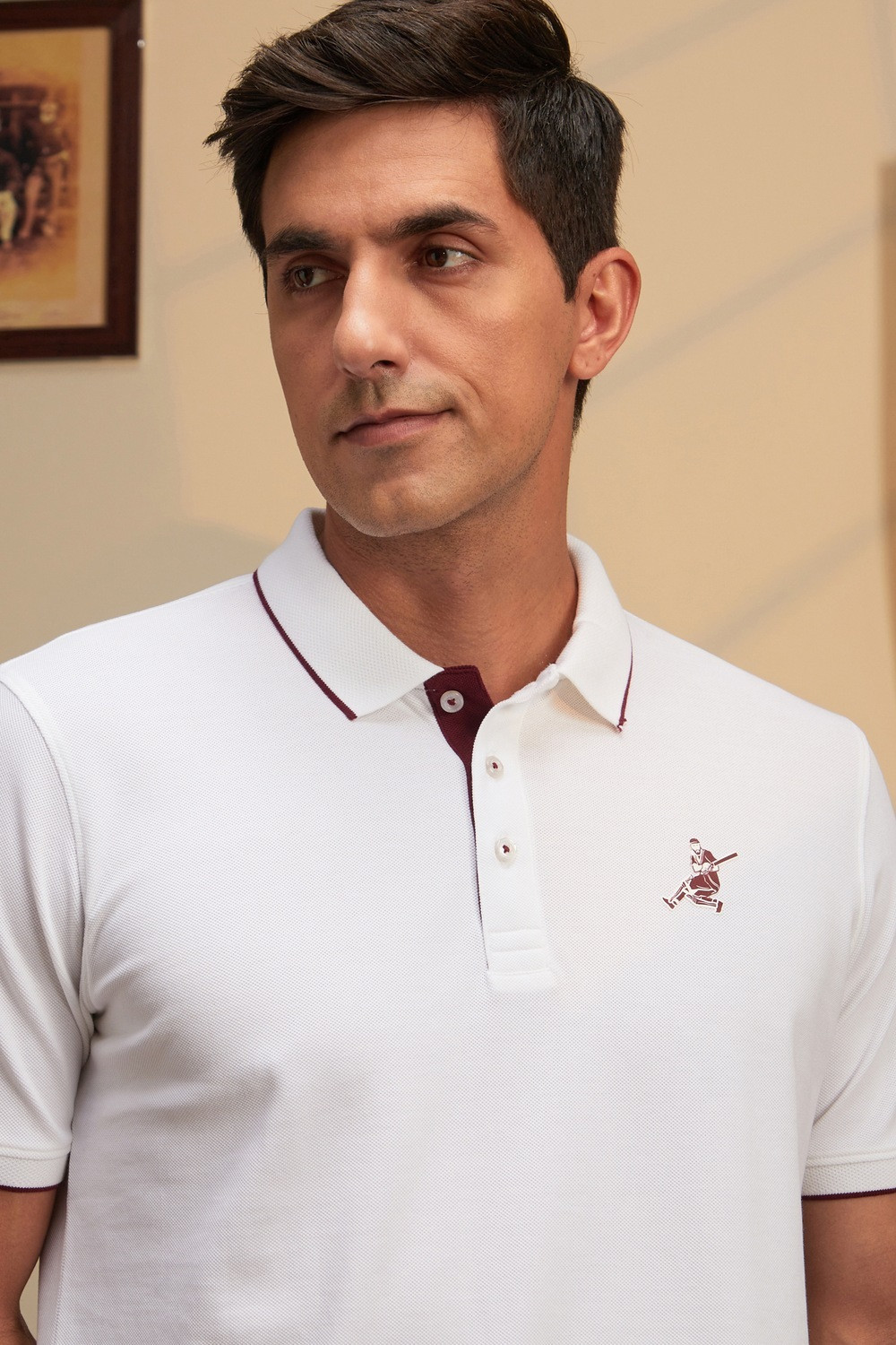 Image of PETER ENGLAND Self Design Men Polo Neck White T-Shirt
