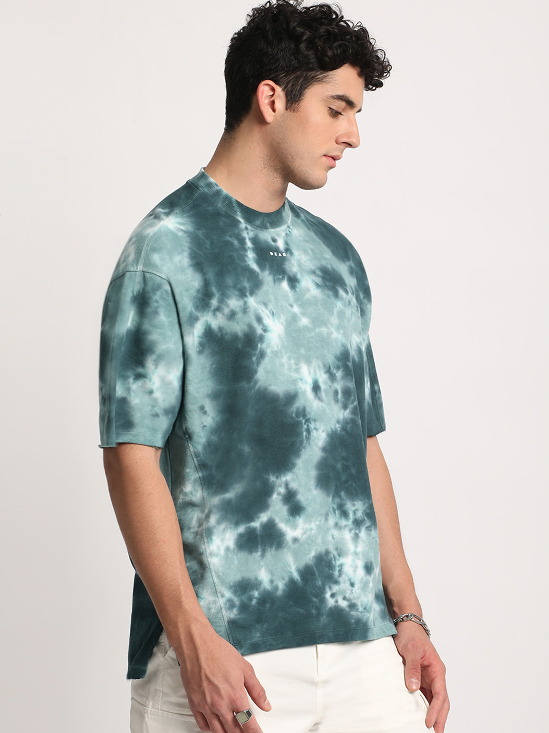 Image of THE BEAR HOUSE Tie & Dye Men Round Neck Blue T-Shirt