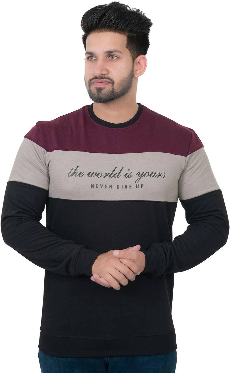 E-MAX Men Printed Round Neck Polyester Black T-Shirt