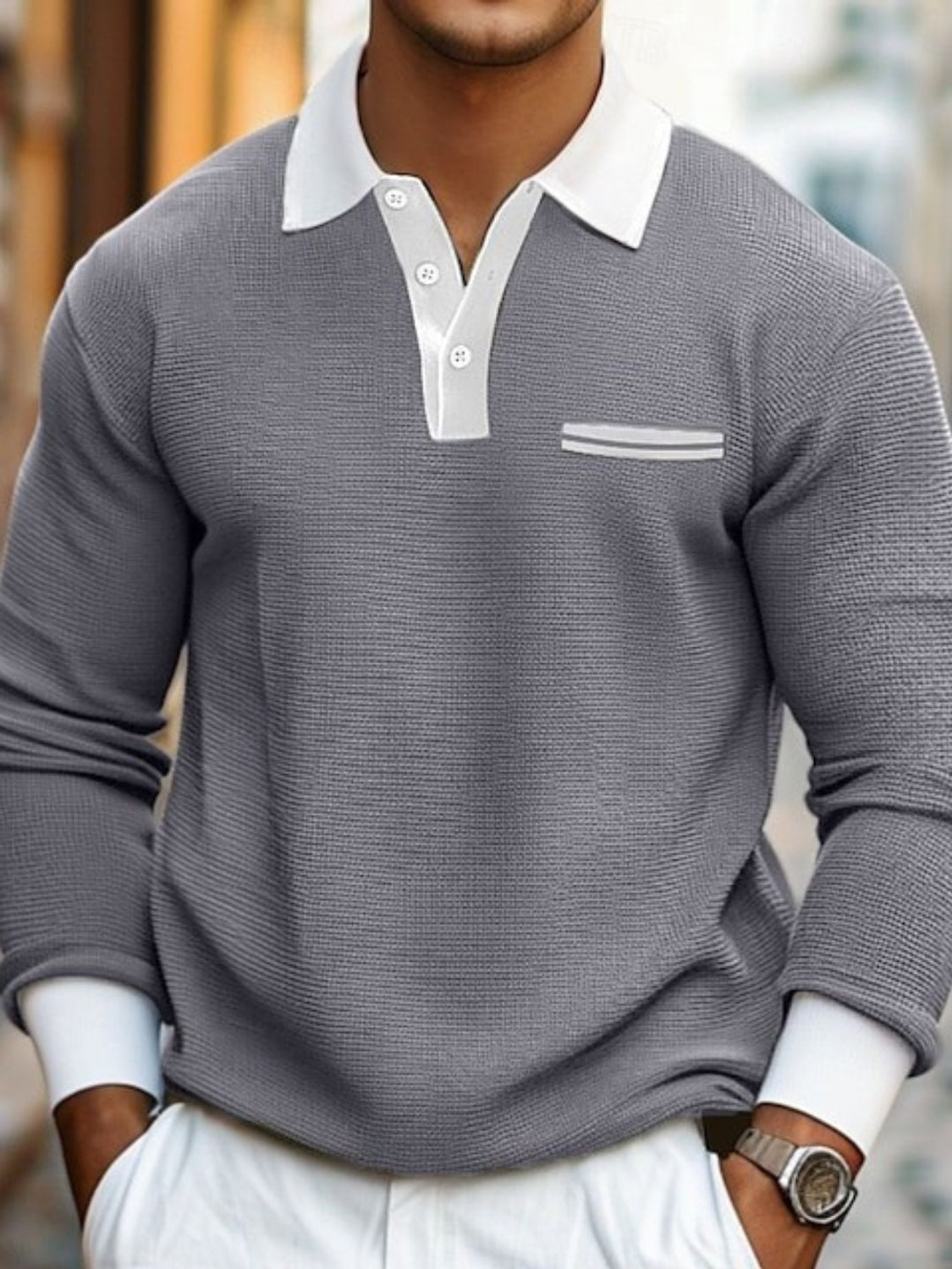 Image of KRSTITCH Self Design Men Polo Neck Grey T-Shirt