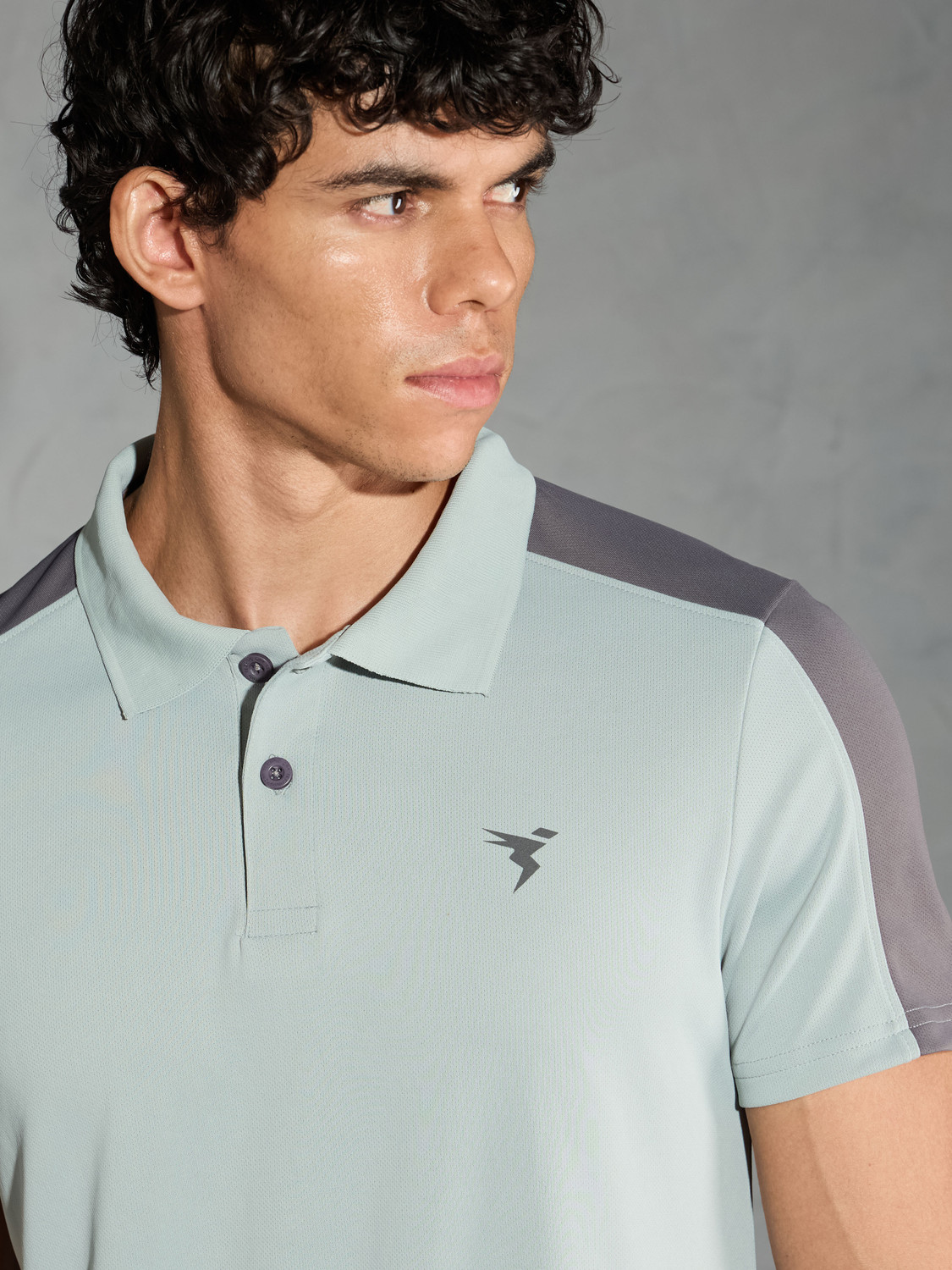 Image of TECHNOSPORT Colorblock Men Polo Neck Light Blue T-Shirt