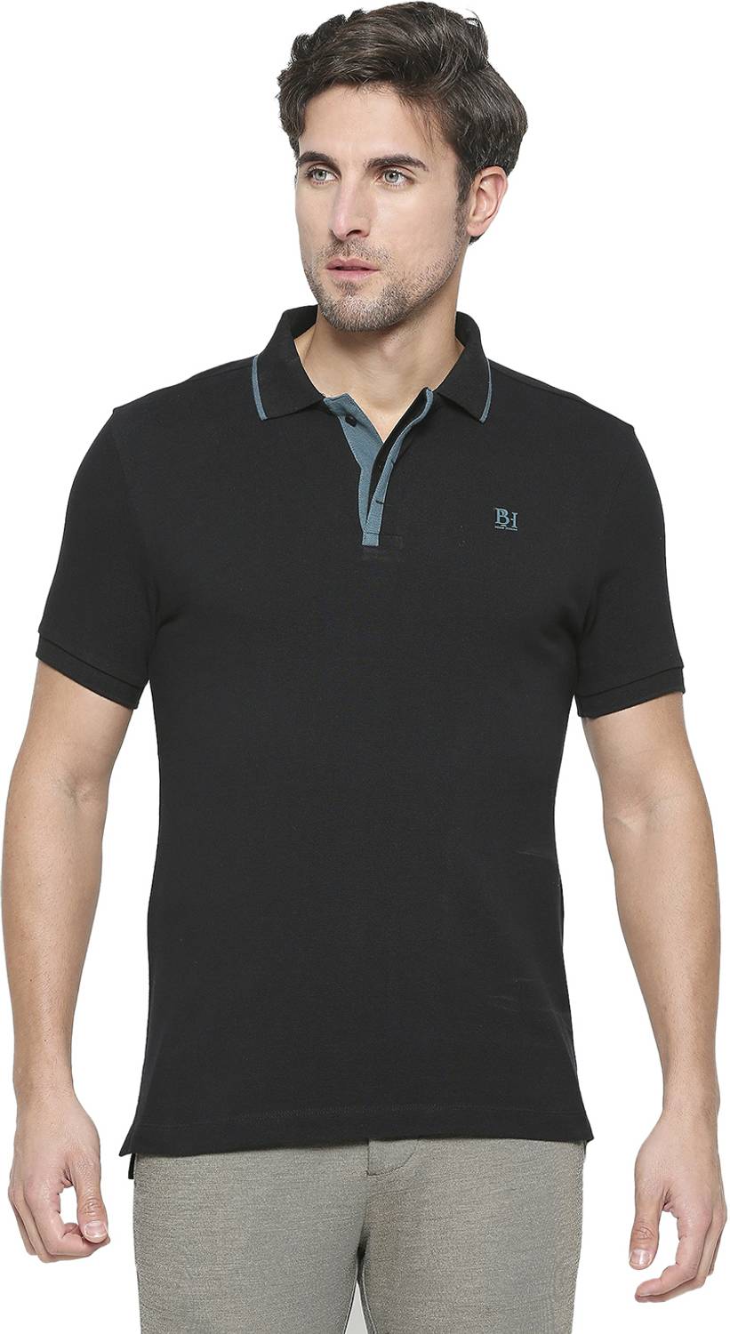 BEING HUMAN Solid Men Polo Neck Black T-Shirt