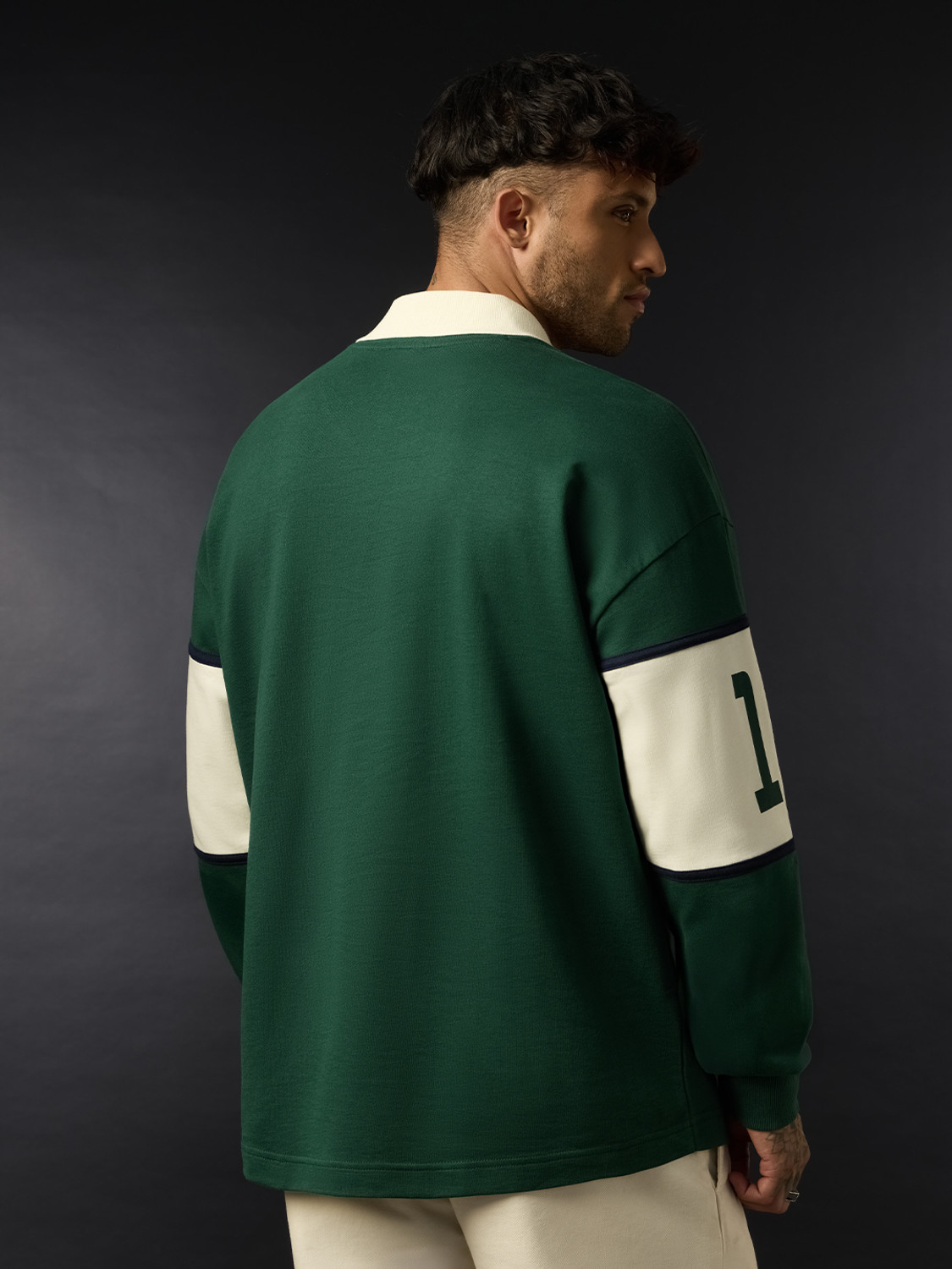 Image of The Souled Store Embroidered Men Polo Neck Dark Green T-Shirt
