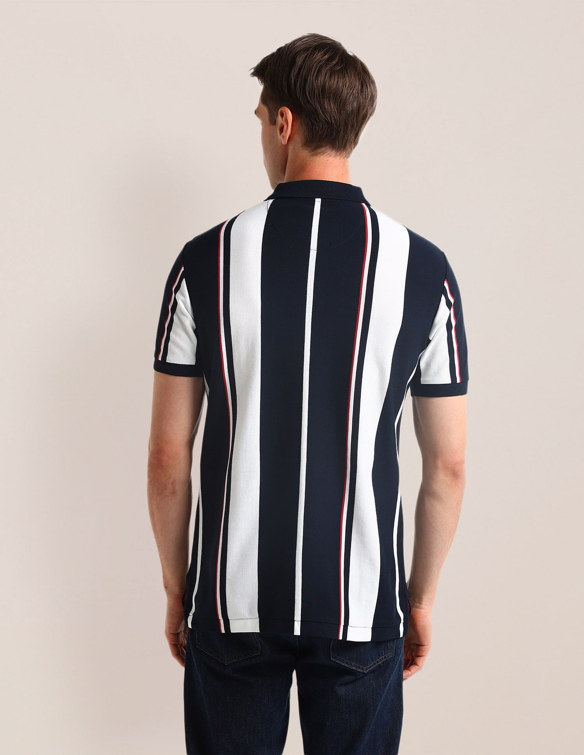 Image of U.S. POLO ASSN. Striped Men Polo Neck Blue T-Shirt