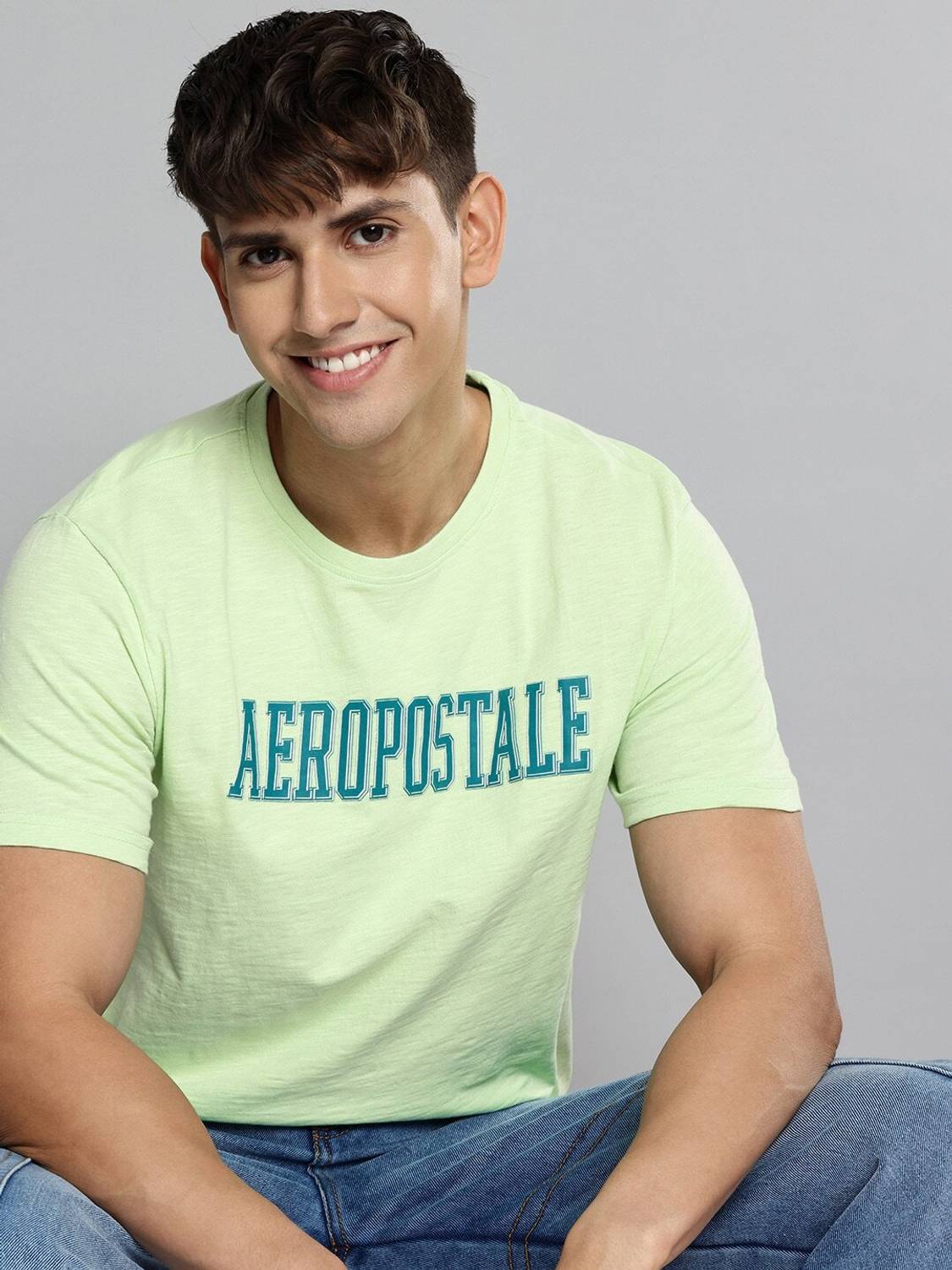 AEROPOSTALE Printed Men Round Neck Green T-Shirt