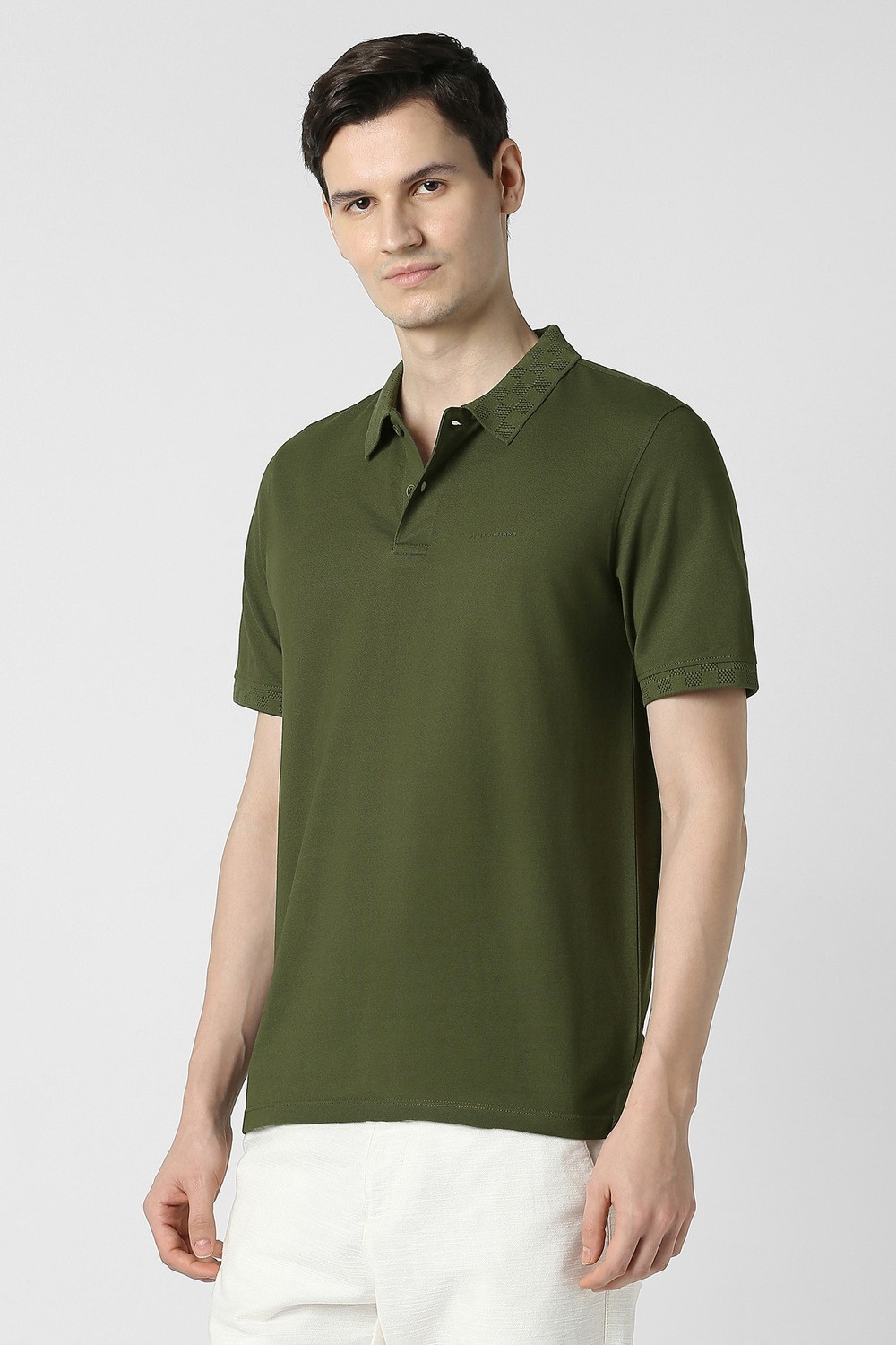 Image of PETER ENGLAND Solid Men Polo Neck Green T-Shirt