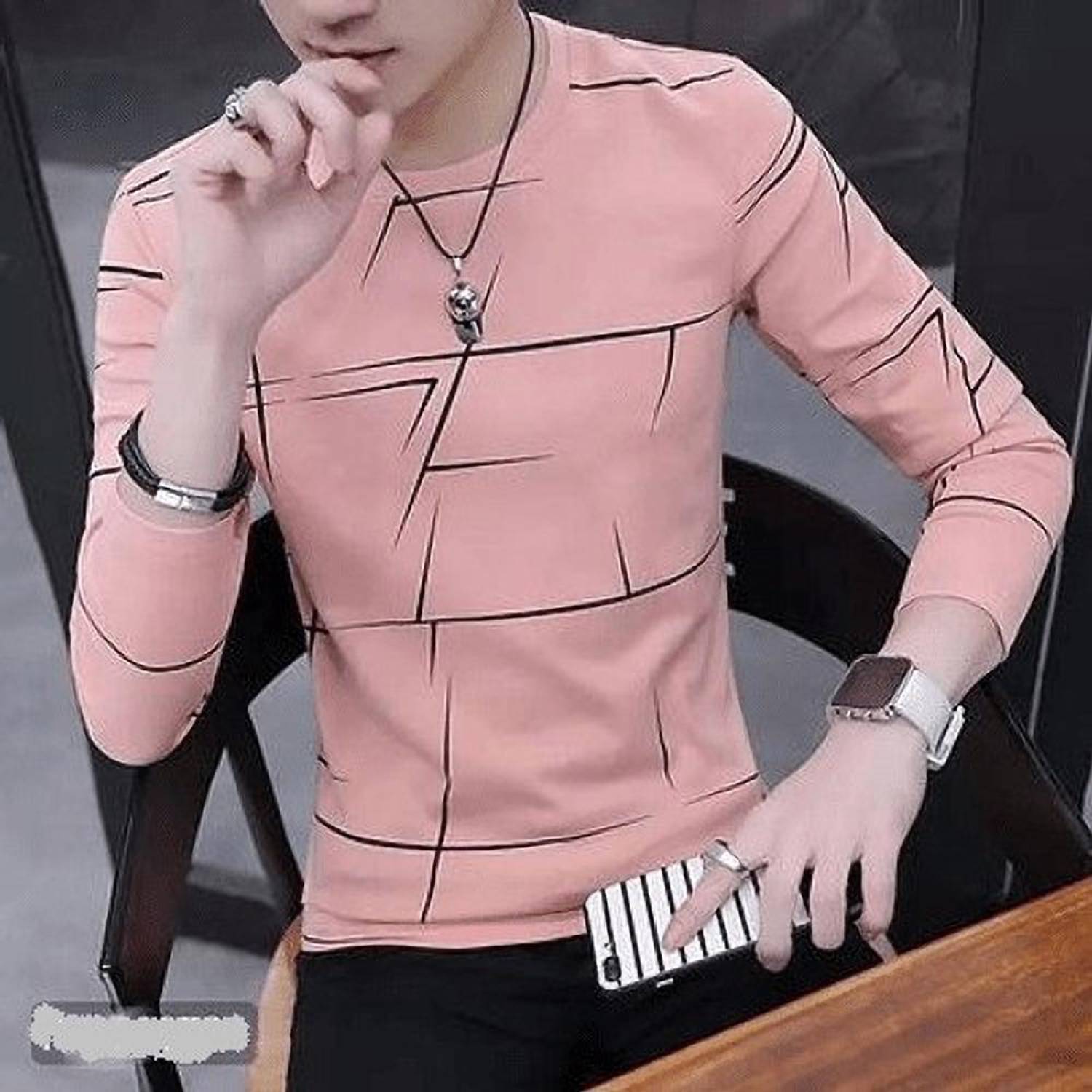 ELBATROSS Men Printed Round Neck Polyester Pink T-Shirt