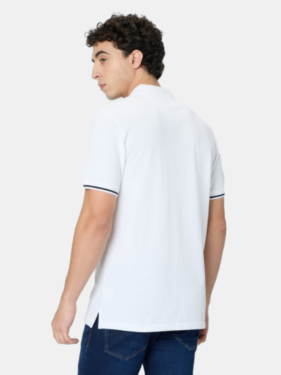 Image of Pepe Jeans Self Design, Abstract Men Polo Neck White T-Shirt