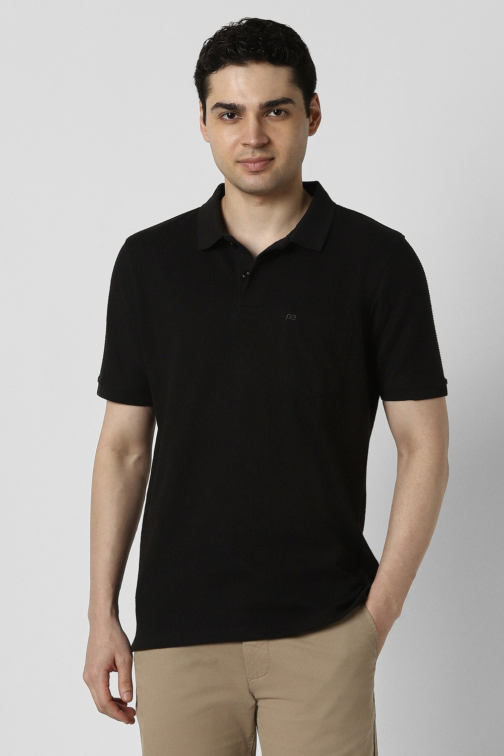 Image of PETER ENGLAND Solid Men Polo Neck Black T-Shirt