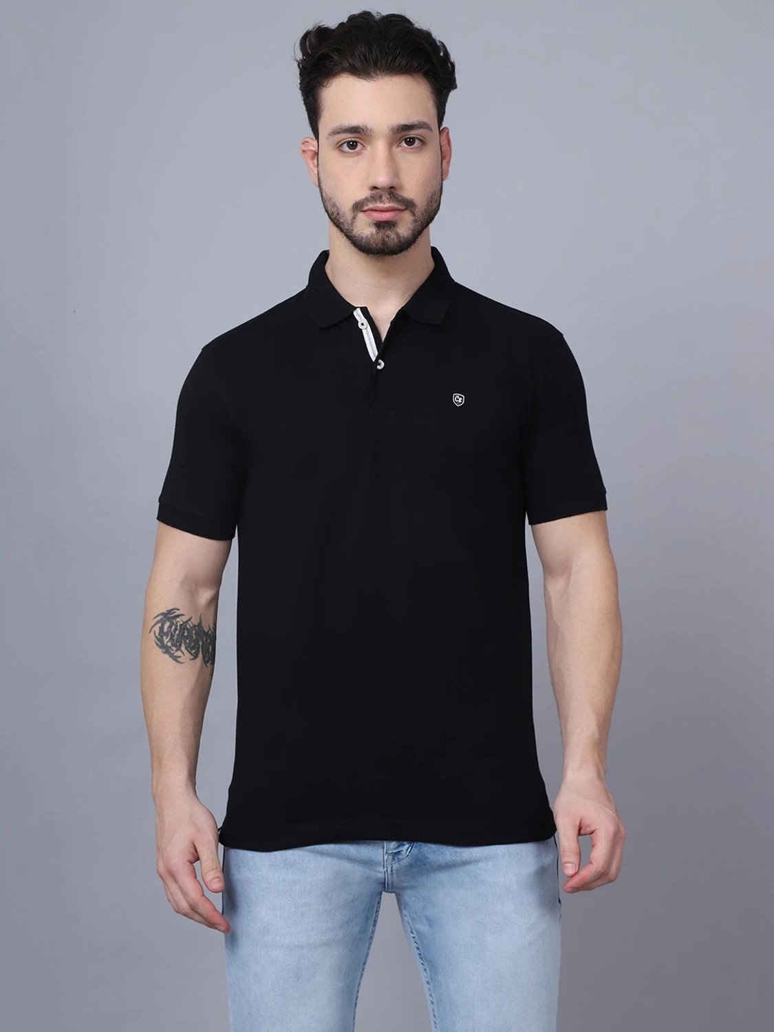 CANTABIL Solid Men Polo Neck Black T-Shirt