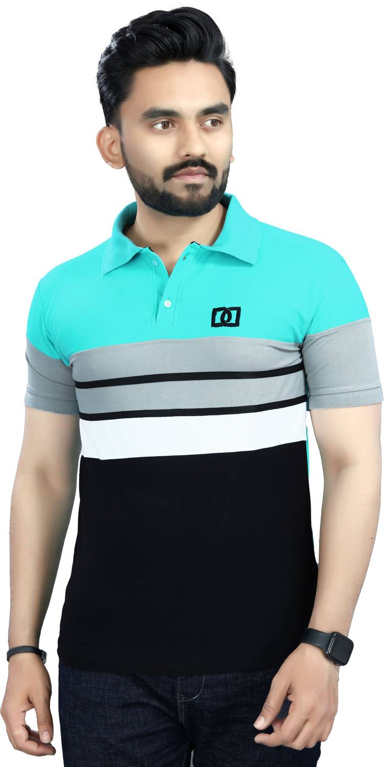 DyrectDeals Men Colorblock Polo Neck Polycotton Green T-Shirt