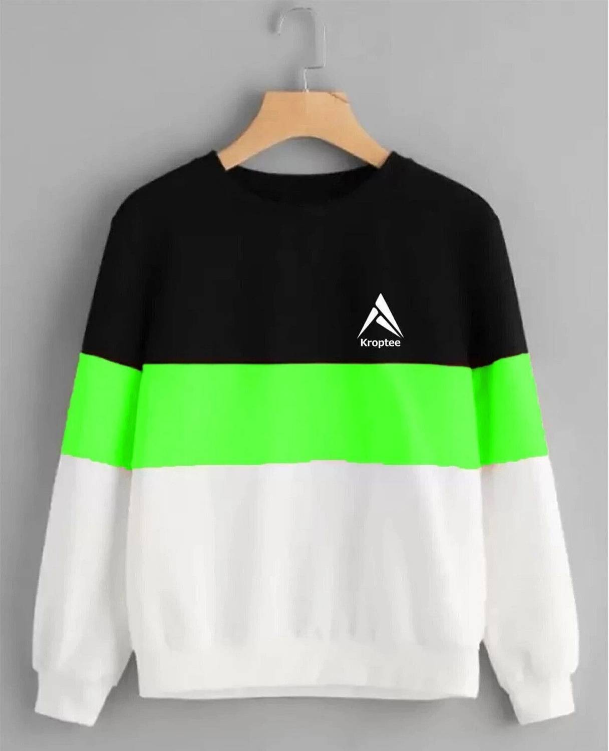 Kroptee Men Colorblock Round Neck Pure Cotton White, Black, Light