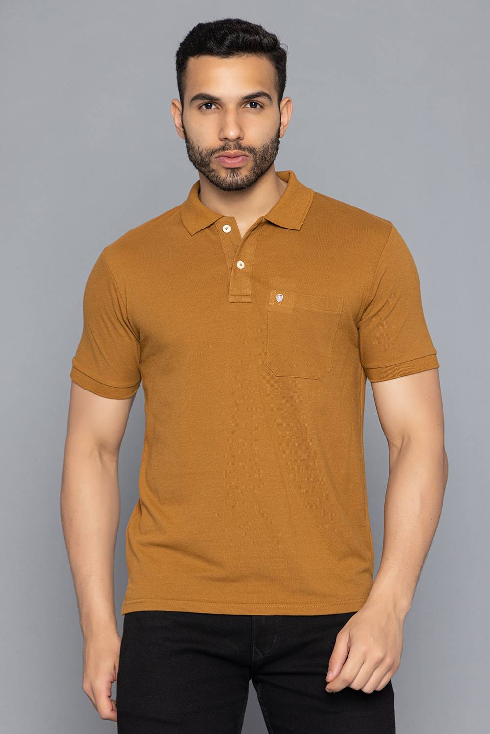PRORIDERS Men Solid Polo Neck Cotton Blend Brown T-Shirt