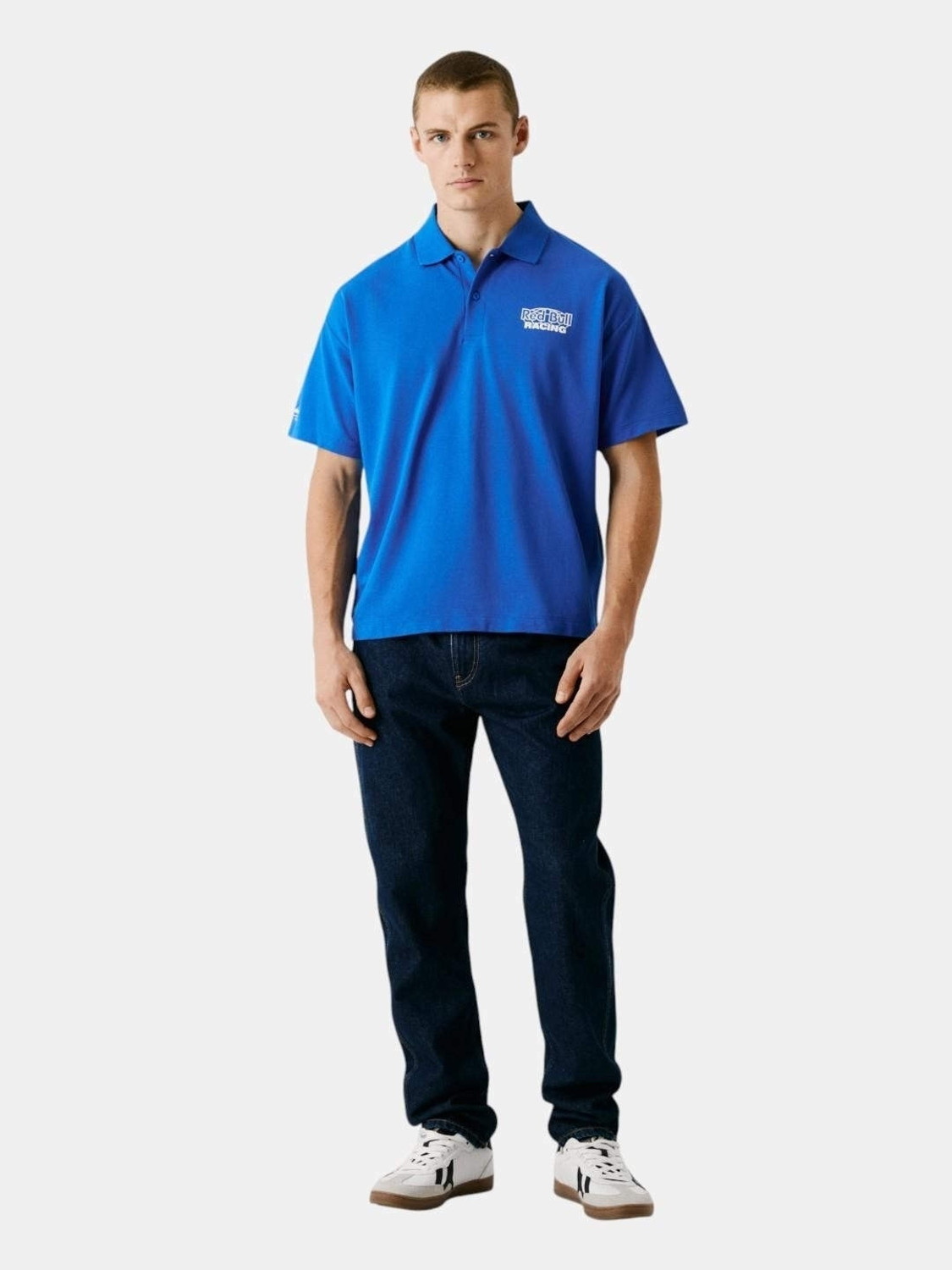 Image of Pepe Jeans Men Graphic Print Polo Neck Pure Cotton Blue T-Shirt