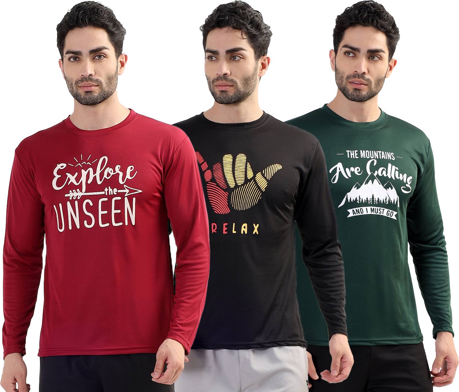 Garmin Pack of 3 Men Printed Round Neck Polyester Multicolor T-Sh