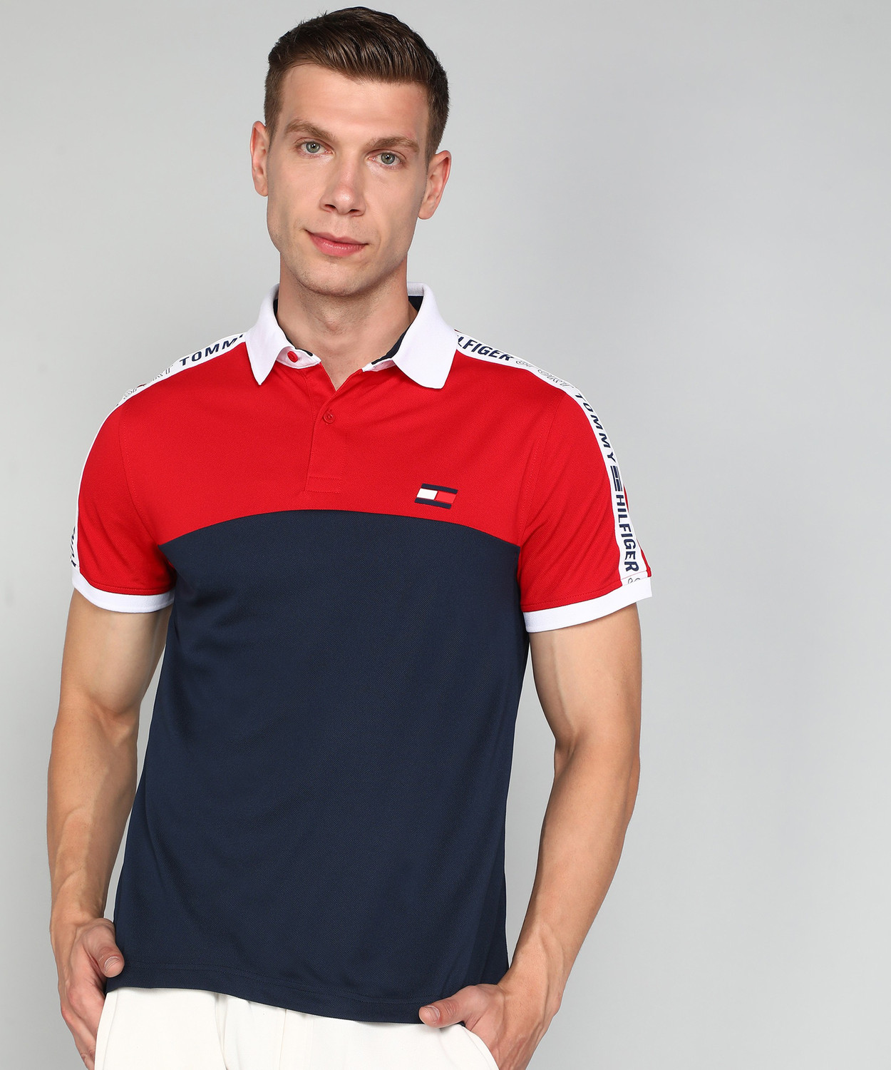 Image of TOMMY HILFIGER Colorblock Men Polo Neck Multicolor T-Shirt