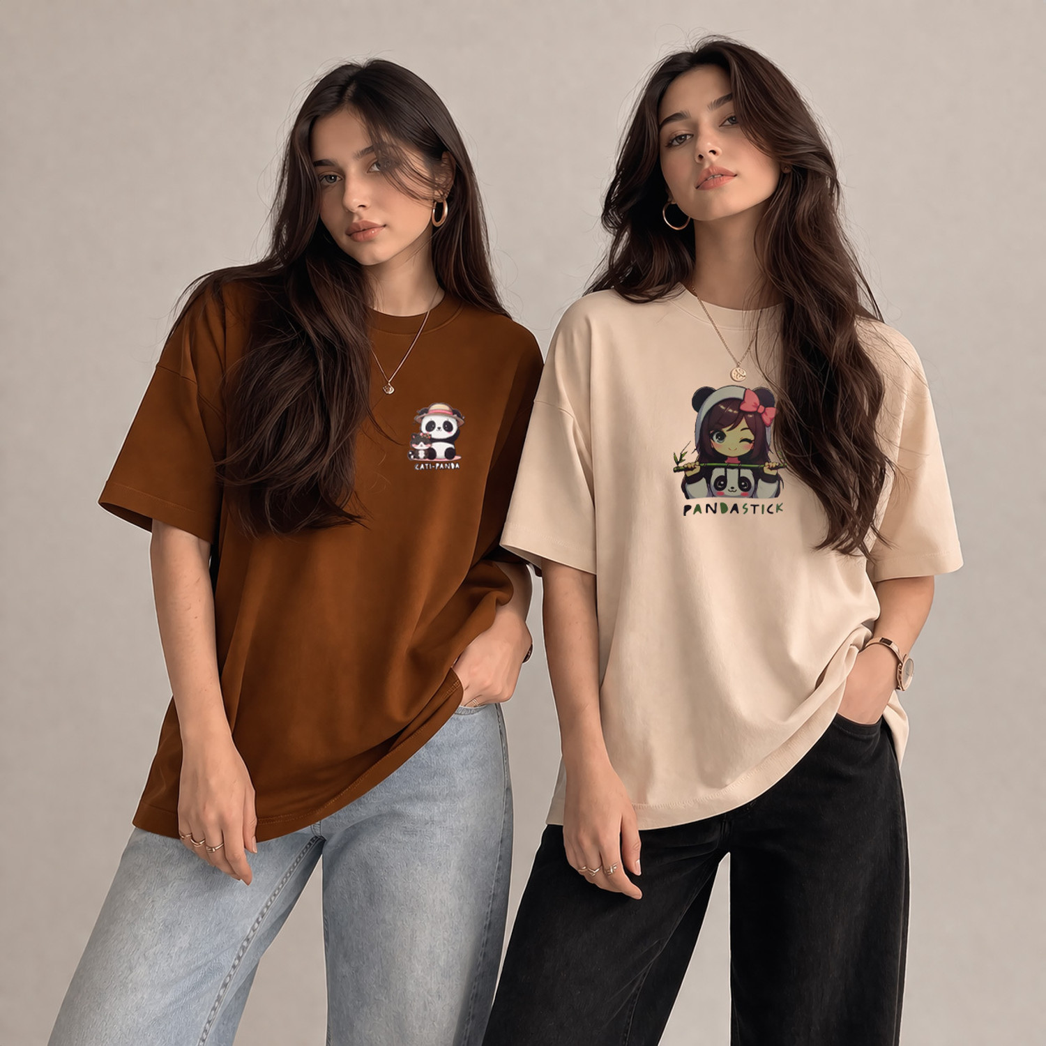 Image of guldar Graphic Print Women Round Neck Brown, Beige T-Shirt