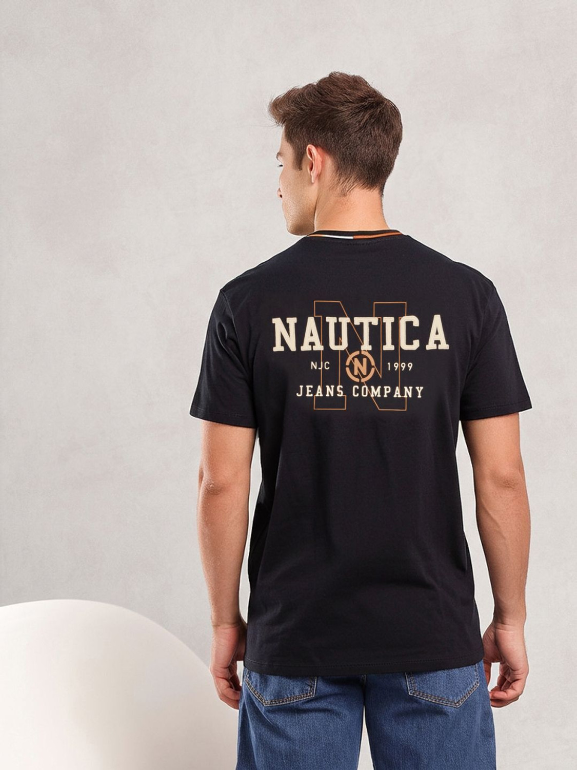 Image of NAUTICA Printed Men Round Neck Black T-Shirt