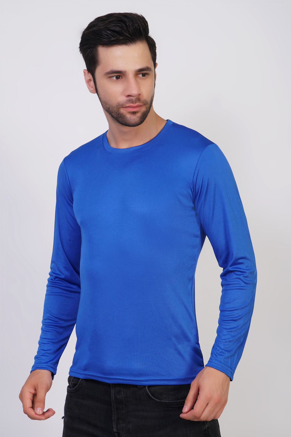 Image of KASPY Solid Men Round Neck Blue T-Shirt