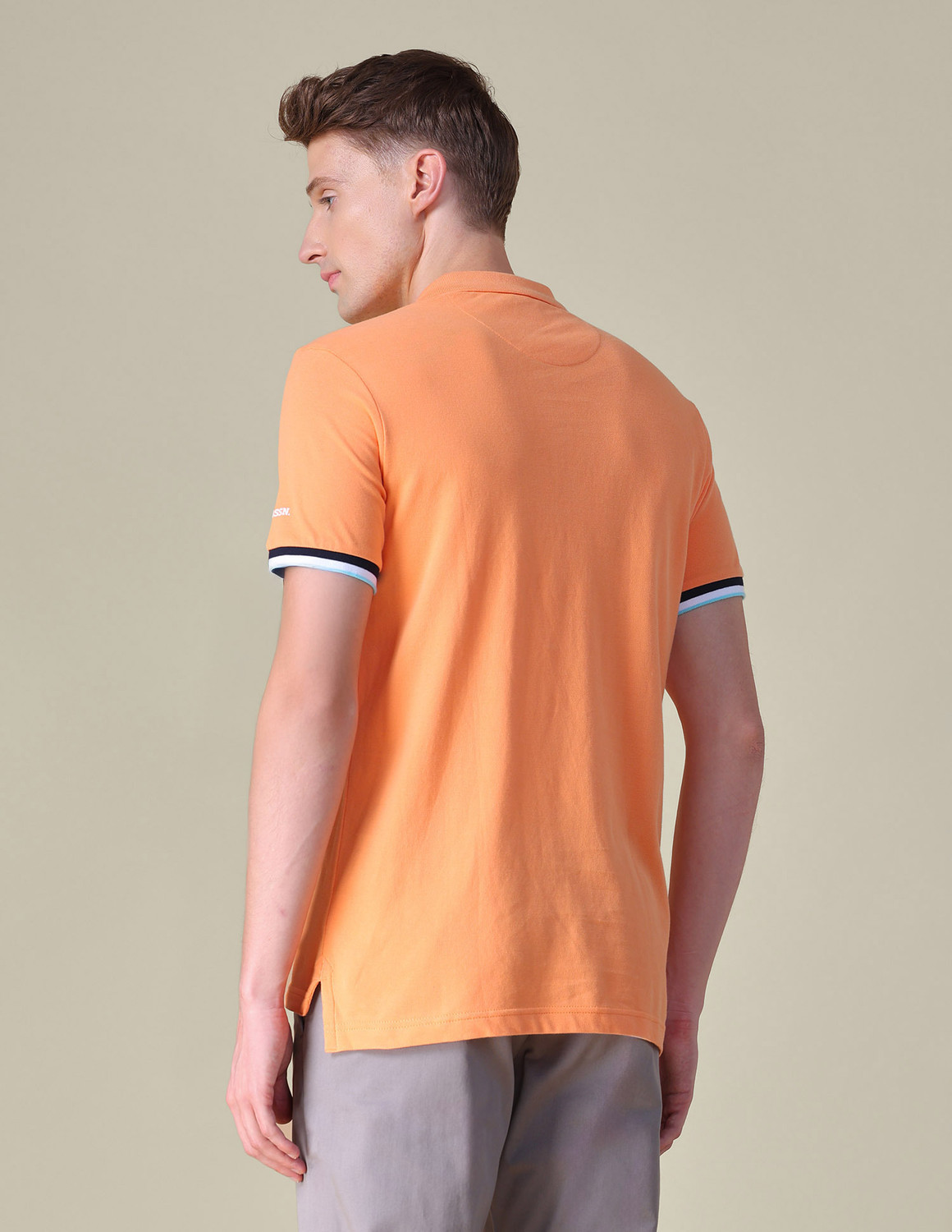 Image of U.S. POLO ASSN. Solid Men Polo Neck Orange T-Shirt
